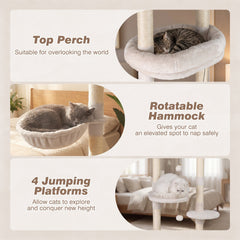 93 to 105 Inch Floor to Ceiling Cat Tree with Rotatable Hammock and Sisal Posts