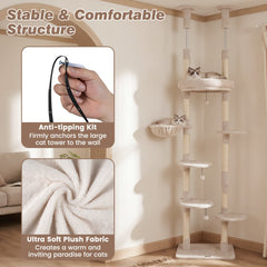 93 to 105 Inch Floor to Ceiling Cat Tree with Rotatable Hammock and Sisal Posts