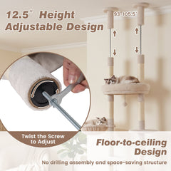 93 to 105 Inch Floor to Ceiling Cat Tree with Rotatable Hammock and Sisal Posts