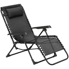 Folding Zero Gravity Chair, 5-Position Adjustable Outdoor Lounge Chair Recliner with Headrest, Beige