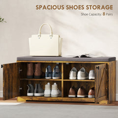 Shoe Storage Bench with Padded Seat, Entryway Bench Holds up to 352 lb, Shoe Organizer, 8 Pairs, Light Grey