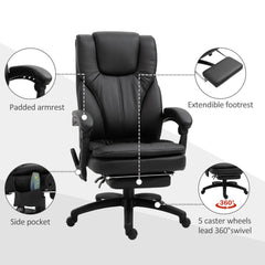 Office Chair High Back 6-Point Vibration Massage Reclining 360° Swivel Height Adjustable with Retractable Footrest