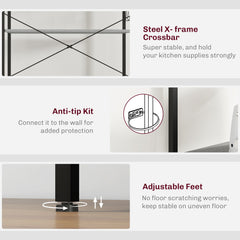 Kitchen Baker's Rack with Power Outlet, Coffee Bar Station with Adjustable Shelves and Hooks, Distressed Grey