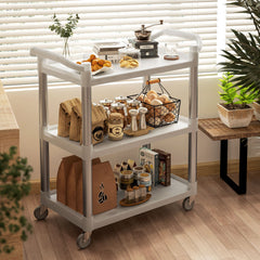 3-Tier Utility Cart Large Rolling Storage Trolley with 3 Shelves Metal Clean Service Cart, Restaurant, Hotel, Livingroom, Silver and Grey
