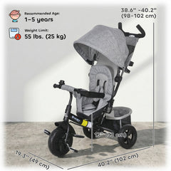 6 in 1 Tricycle for Toddler 1-5 Years with Parent-Push Handle, Dark Blue
