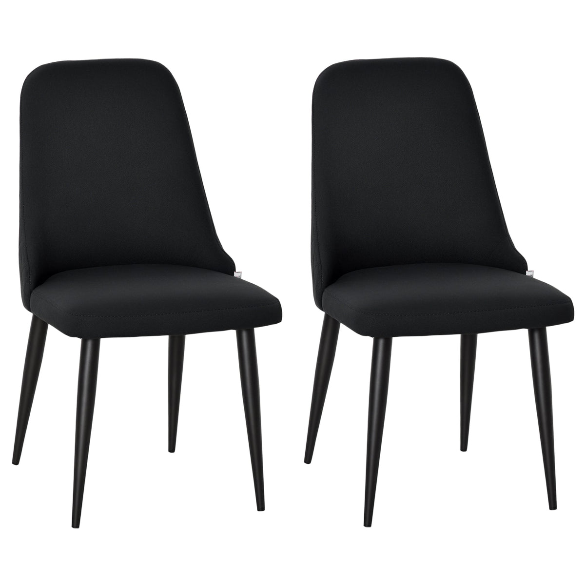 Modern Dining Chair Set of 2, Fabric Upholstered Side Chairs for Kitchen Living Room with Metal Legs, Black