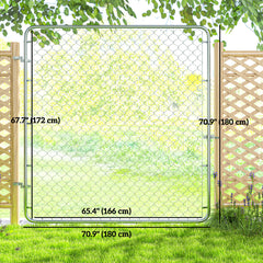 Garden Gate Chain Link Fence Gate, Galvanized Steel Garden Door for Yard Entrance Way, 70.9 x 70.9 in., Silver