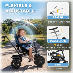 6 in 1 Kids Tricycle with Removable Handlebar and Canopy, Navy Blue
