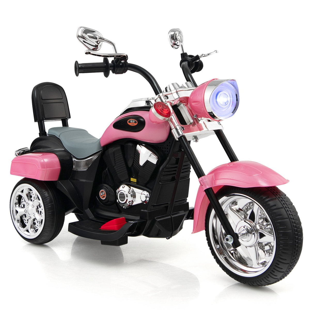 6V 3 Wheel Kids Ride On Chopper Motorcycle with Rear View Mirrors and Brake Pedal, Pink