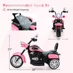 6V 3 Wheel Kids Ride On Chopper Motorcycle with Rear View Mirrors and Brake Pedal, Pink