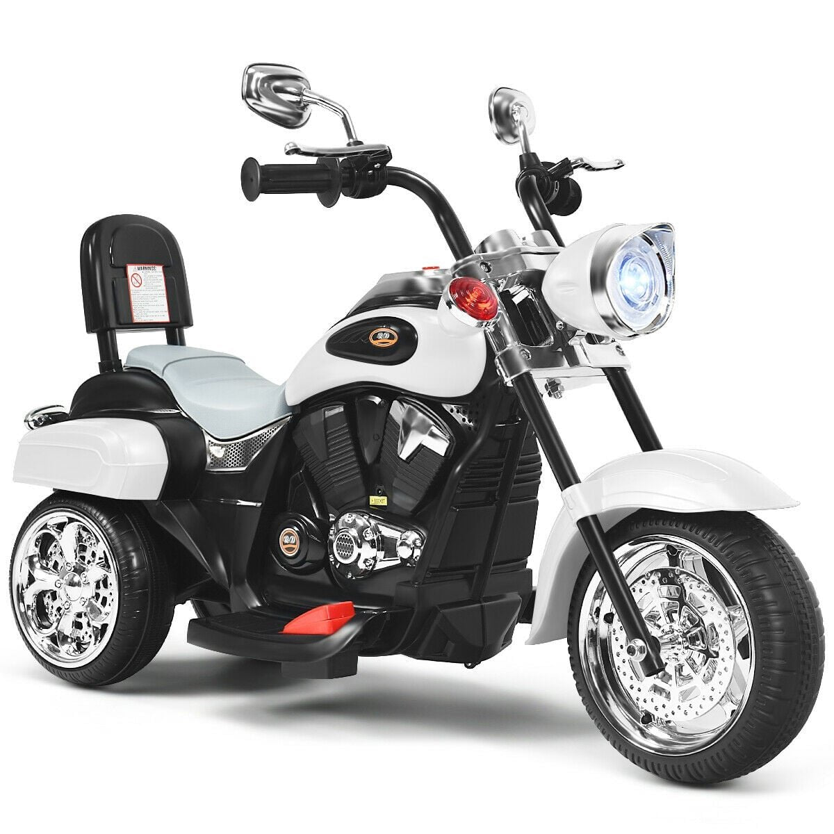 6V 3 Wheel Kids Ride On Chopper Motorcycle with Music, Horn and Starting Sound, White
