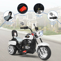 6V 3 Wheel Kids Ride On Chopper Motorcycle with Music, Horn and Starting Sound, White