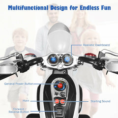 6V 3 Wheel Kids Ride On Chopper Motorcycle with Music, Horn and Starting Sound, White