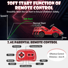 6V Kids Ride On Go Kart with 65.6 ft Remote Range, Soft Start and PP Wheels, Red