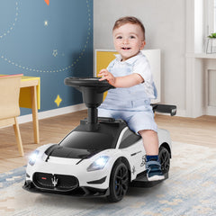 6V Licensed Maserati Toddler Ride On Push Car with Anti Roll Baffle and Under Seat Storage, White