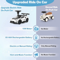6V Licensed Maserati Toddler Ride On Push Car with Anti Roll Baffle and Under Seat Storage, White