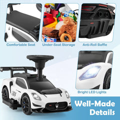 6V Licensed Maserati Toddler Ride On Push Car with Anti Roll Baffle and Under Seat Storage, White