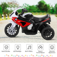 6V Licensed BMW 3 Wheel Kids Ride On Motorcycle with LED Headlights and Music, Red