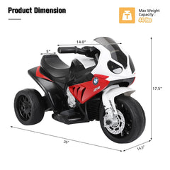 6V Licensed BMW 3 Wheel Kids Ride On Motorcycle with LED Headlights and Music, Red
