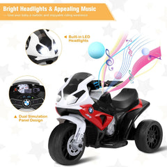 6V Licensed BMW 3 Wheel Kids Ride On Motorcycle with LED Headlights and Music, Red
