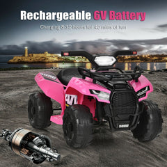 6V Kids Ride On ATV Quad with LED Headlight, Horn and MP3 Input, Pink
