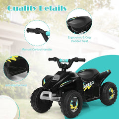 6V Kids Electric Ride On ATV Quad with 12000 RPM Motor and 45 Minute Run Time, Black