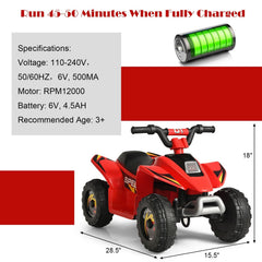 6V Kids Electric Ride On ATV Quad with Forward and Reverse and 66 lb Capacity, Red