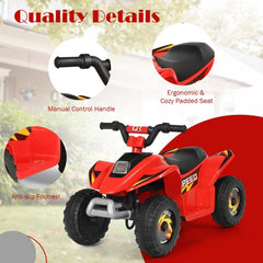 6V Kids Electric Ride On ATV Quad with Forward and Reverse and 66 lb Capacity, Red