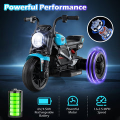 6V 3 Wheel Kids Electric Motorcycle with 22W Motor and Reverse Switch, Blue