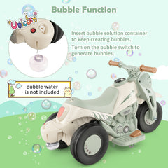 6V 3 Wheel Kids Ride On Motorcycle with Bubble Maker and LED Headlight, Beige