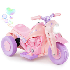6V 3 Wheel Kids Ride On Bubble Motorcycle with 1.5 Hour Playing Time, Pink and Purple