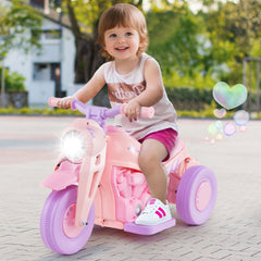 6V 3 Wheel Kids Ride On Bubble Motorcycle with 1.5 Hour Playing Time, Pink and Purple
