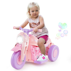 6V 3 Wheel Kids Ride On Bubble Motorcycle with 1.5 Hour Playing Time, Pink and Purple