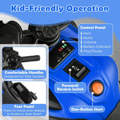 6V Kids Ride On Motorcycle with Detachable Training Wheels and 15W Motor, Navy
