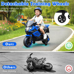 6V Kids Ride On Motorcycle with Detachable Training Wheels and 15W Motor, Navy
