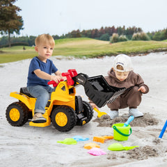 6V Kids Ride On Bulldozer with Folding Basketball Hoop, 3 Balls and Adjustable Bucket