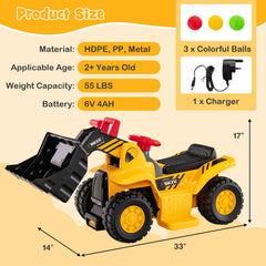 6V Kids Ride On Bulldozer with Folding Basketball Hoop, 3 Balls and Adjustable Bucket