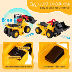 6V Kids Ride On Bulldozer with Folding Basketball Hoop, 3 Balls and Adjustable Bucket