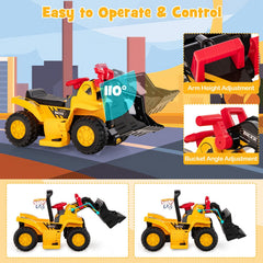 6V Kids Ride On Bulldozer with Folding Basketball Hoop, 3 Balls and Adjustable Bucket