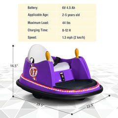 Kids Ride On Bumper Car with 360 Degree Joystick Steering, Universal Wheel, Light Ring and Parent Remote, Ages 2 to 5, Purple