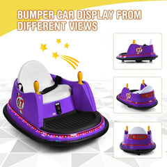 Kids Ride On Bumper Car with 360 Degree Joystick Steering, Universal Wheel, Light Ring and Parent Remote, Ages 2 to 5, Purple