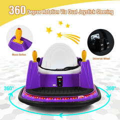 Kids Ride On Bumper Car with 360 Degree Joystick Steering, Universal Wheel, Light Ring and Parent Remote, Ages 2 to 5, Purple