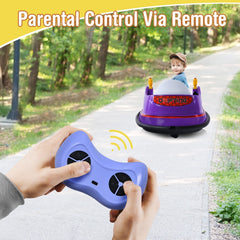 Kids Ride On Bumper Car with 360 Degree Joystick Steering, Universal Wheel, Light Ring and Parent Remote, Ages 2 to 5, Purple