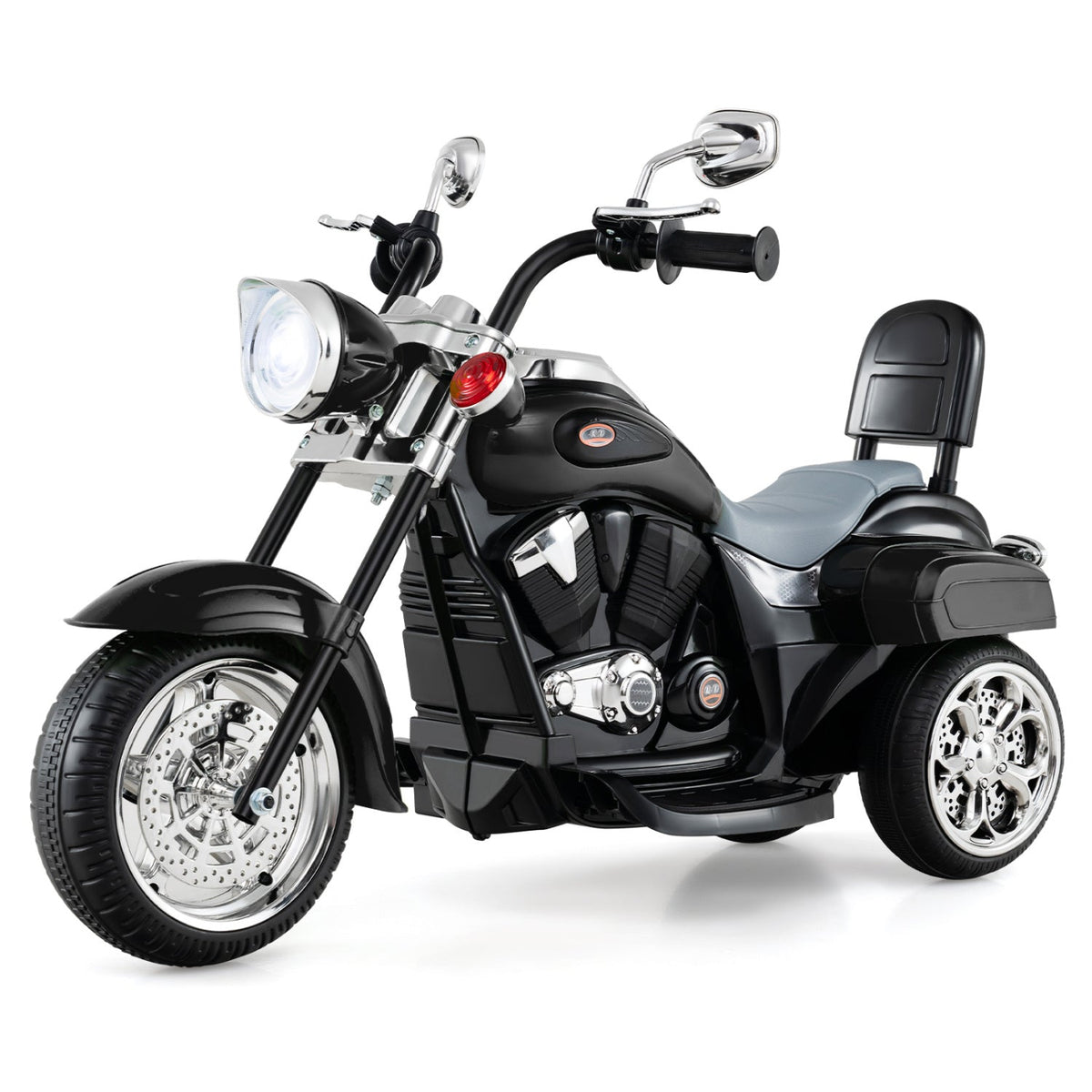 6V 3 Wheel Toddler Chopper Motorbike with 18W Motor and 80 Degree Adjustable Headlight, Black