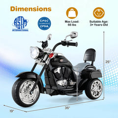 6V 3 Wheel Toddler Chopper Motorbike with 18W Motor and 80 Degree Adjustable Headlight, Black