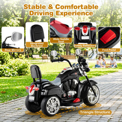 6V 3 Wheel Toddler Chopper Motorbike with 18W Motor and 80 Degree Adjustable Headlight, Black