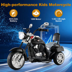 6V 3 Wheel Toddler Chopper Motorbike with 18W Motor and 80 Degree Adjustable Headlight, Black
