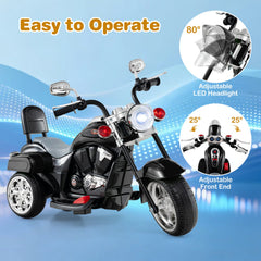 6V 3 Wheel Toddler Chopper Motorbike with 18W Motor and 80 Degree Adjustable Headlight, Black