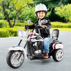 6V 3 Wheel Toddler Chopper Motorbike in Police Livery with Adjustable Headlight, Black and White