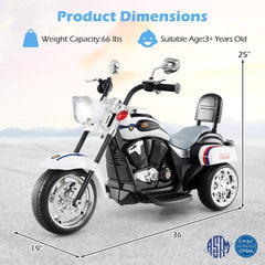 6V 3 Wheel Toddler Chopper Motorbike in Police Livery with Adjustable Headlight, Black and White